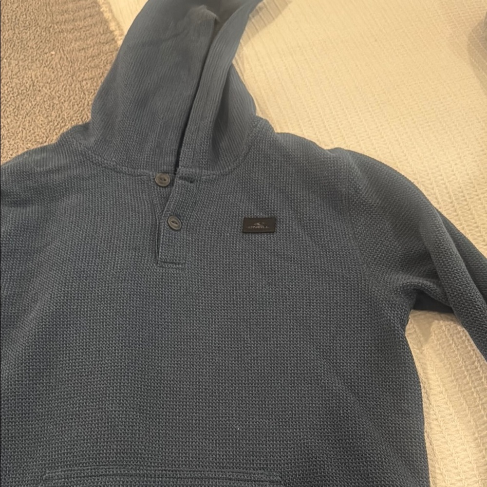 Blue Hooded Sweater with Buttons